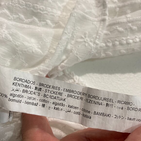 ZARA Long Sleeve Button Down Crop Top Eyelet Embroidered Semi sheer White M - Picture 8 of 11